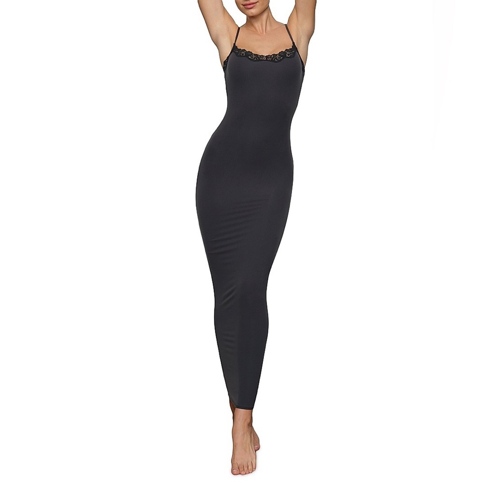 SKIMS Black Lace Trim Slip Dress